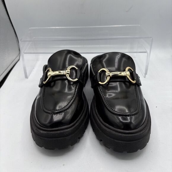 STEVE MADDEN Missk Black Patent Leather Mules Size 7.5 Chunky Loafer Y2k Retro - Picture 4 of 12